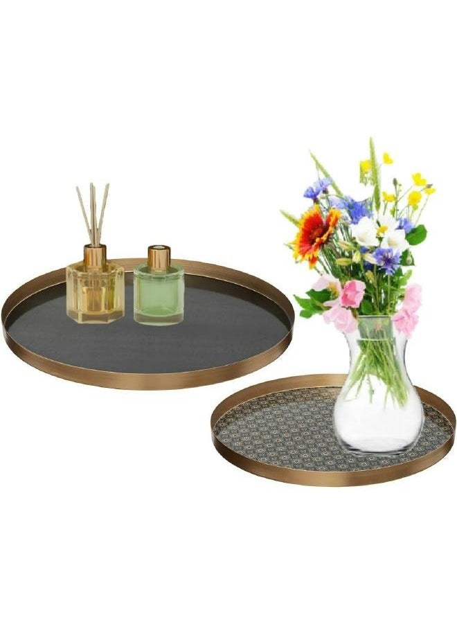 LOFT Round Serving Tray, Gold Round Decorative Tray Set of 2 Perfume Makeup Tray and Jewelry Organizer Rectangle Glass Decorative Tray for Bathroom, 195005, Metal 