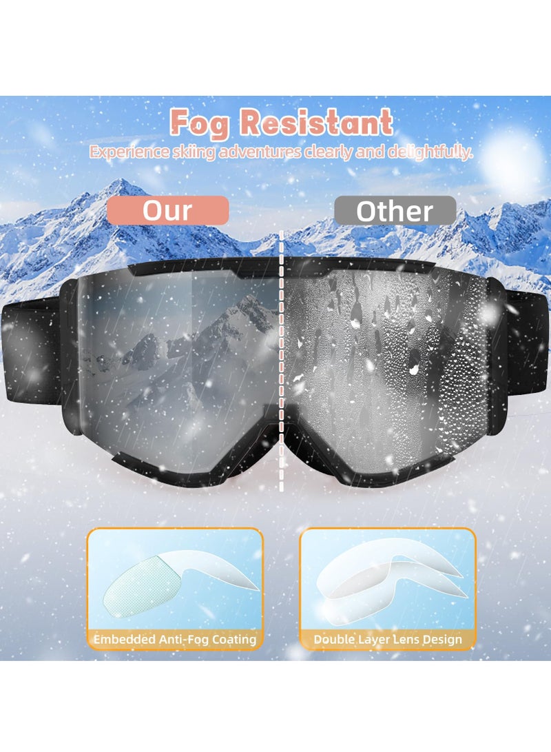 SYOSI Ski Goggles, Wide Vision OTG Clear Ski Goggles, Anti-Fog 100% UV Protection Snowboard Goggles, Ski Snowboard Goggles for Men Women & Youth - Image 2