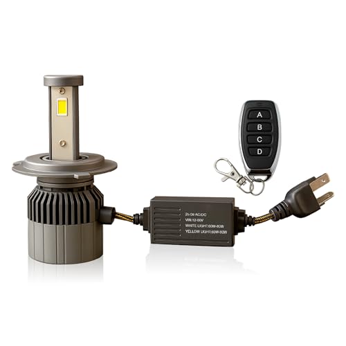OBEROI'S TRADERS Super Bright H4 LED Bike Headlight Bulb with Remote | Dual Color White & Yellow High/Low Beam | 60W Projector LED Lamp with Cooling Fan for Motorcycles & Cars - Image 1
