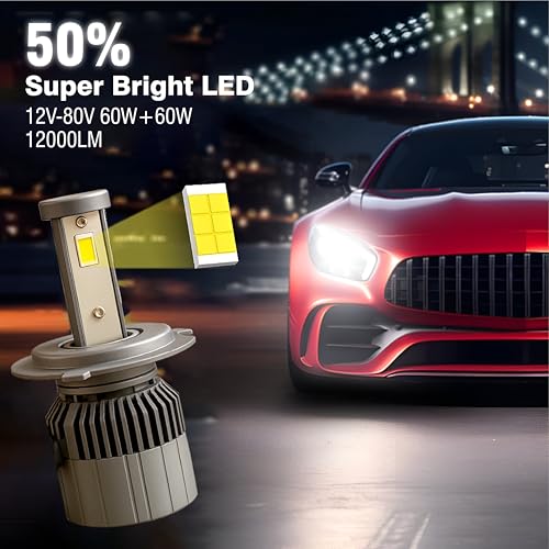 OBEROI'S TRADERS Super Bright H4 LED Bike Headlight Bulb with Remote | Dual Color White & Yellow High/Low Beam | 60W Projector LED Lamp with Cooling Fan for Motorcycles & Cars - Image 4