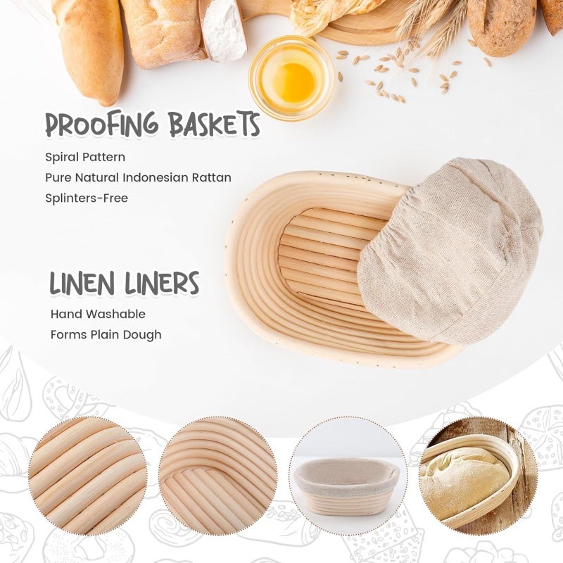 Mini Oval Proofing Set White 2-Piece with Proofing Liners - Bread Dough Rising Bowls for Home Sourdough Bakers - Image 2
