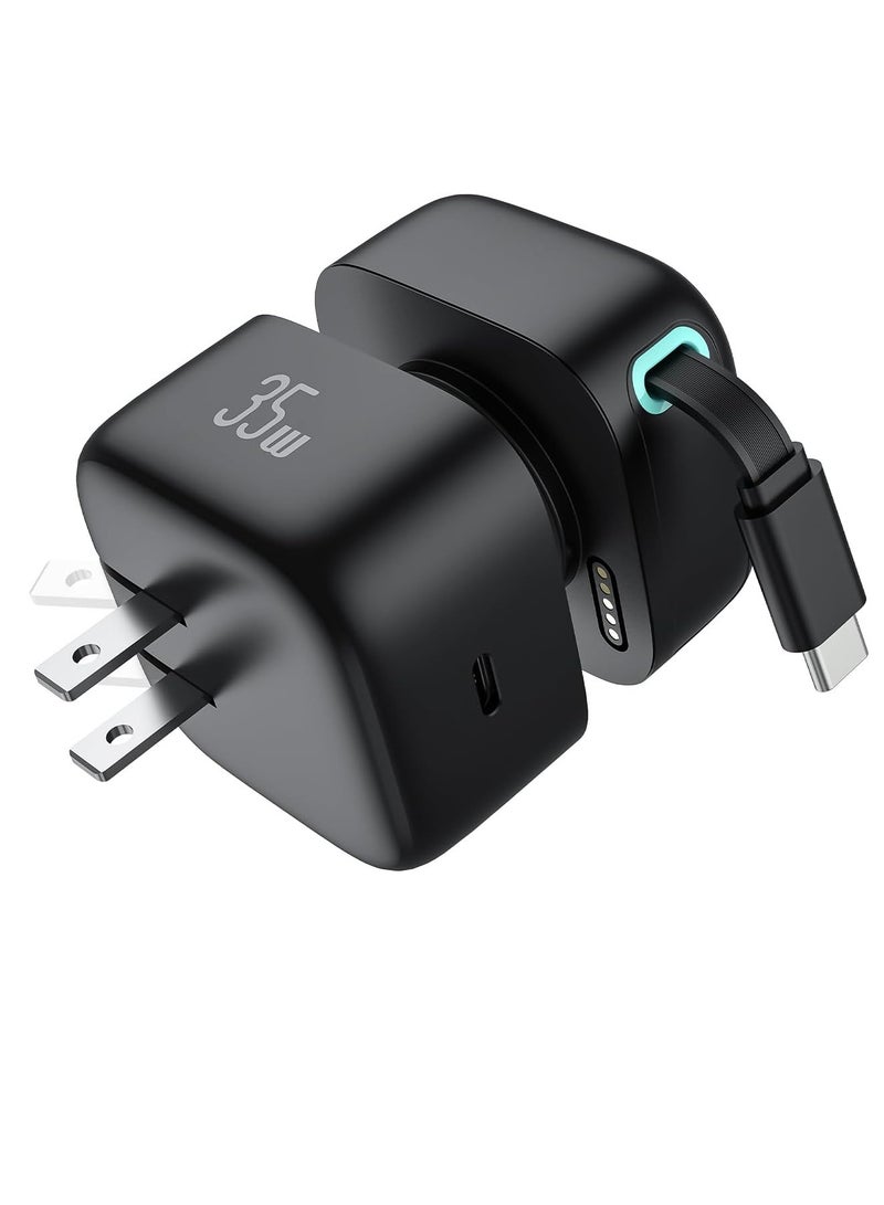 Usams Retractable Wall Charger, 35 W PD Fast Charger Block with Type C Retractable Cable (31.5 inch) and Type C Ports, Portable Charger Adapter for iPhone 16/15 Pro Max/Galaxy/Pixel & More  - Image 1