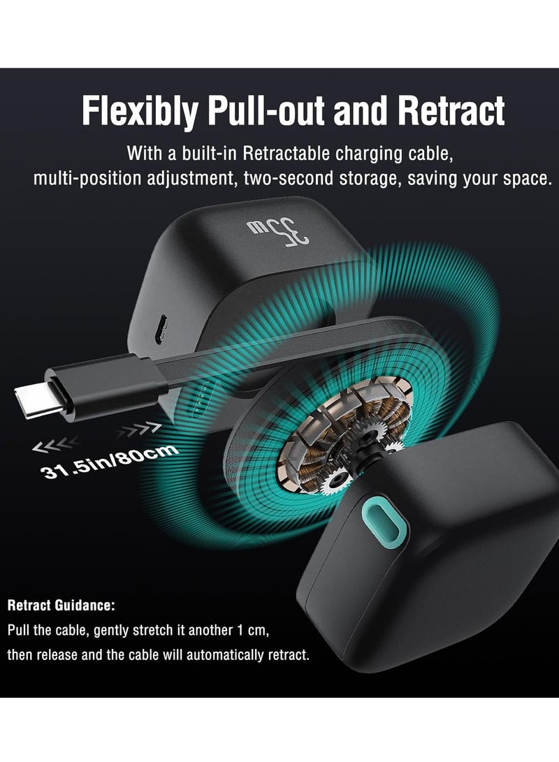 Usams Retractable Wall Charger, 35 W PD Fast Charger Block with Type C Retractable Cable (31.5 inch) and Type C Ports, Portable Charger Adapter for iPhone 16/15 Pro Max/Galaxy/Pixel & More  - Image 2