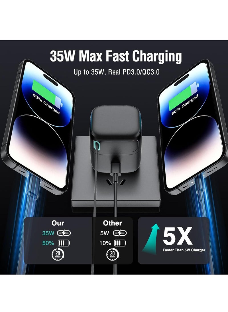 Usams Retractable Wall Charger, 35 W PD Fast Charger Block with Type C Retractable Cable (31.5 inch) and Type C Ports, Portable Charger Adapter for iPhone 16/15 Pro Max/Galaxy/Pixel & More  - Image 3