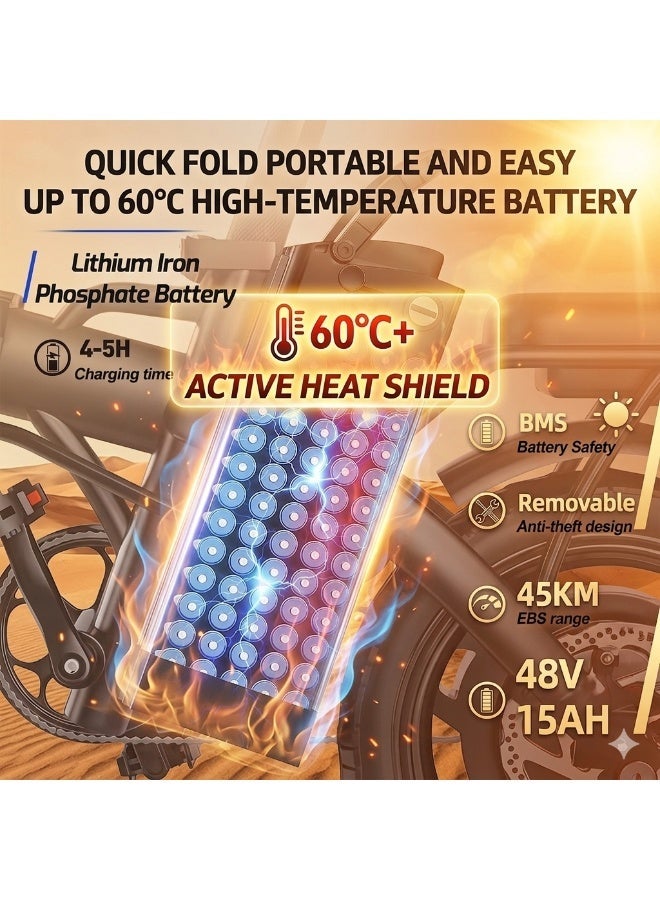 COOLHAWK Folding Electric Bike for Adults, Peak 350W Motor, 35KM Max Speed Foldable Electric Scooter, 14" Ebike, 48V15AH Battery 45km Range Mini E Bikes for Adults and Teens - Image 3
