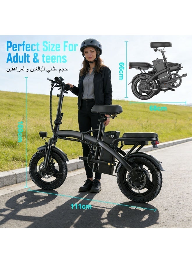 COOLHAWK Folding Electric Bike for Adults, Peak 350W Motor, 35KM Max Speed Foldable Electric Scooter, 14" Ebike, 48V15AH Battery 45km Range Mini E Bikes for Adults and Teens - Image 4