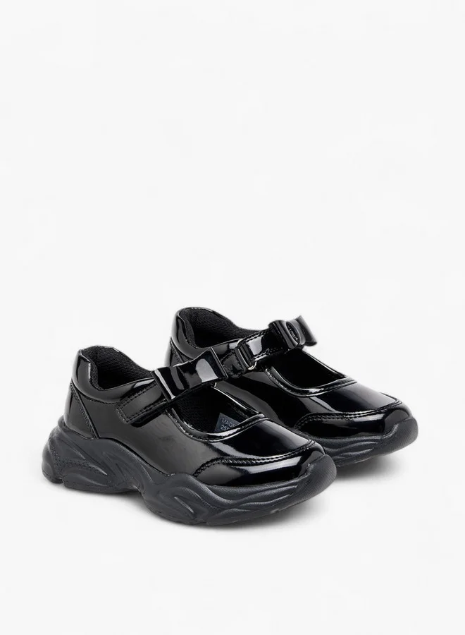 Flora Bella By Shoexpress Girls Panelled Mary Jane School Shoes with Hook and Loop Closure