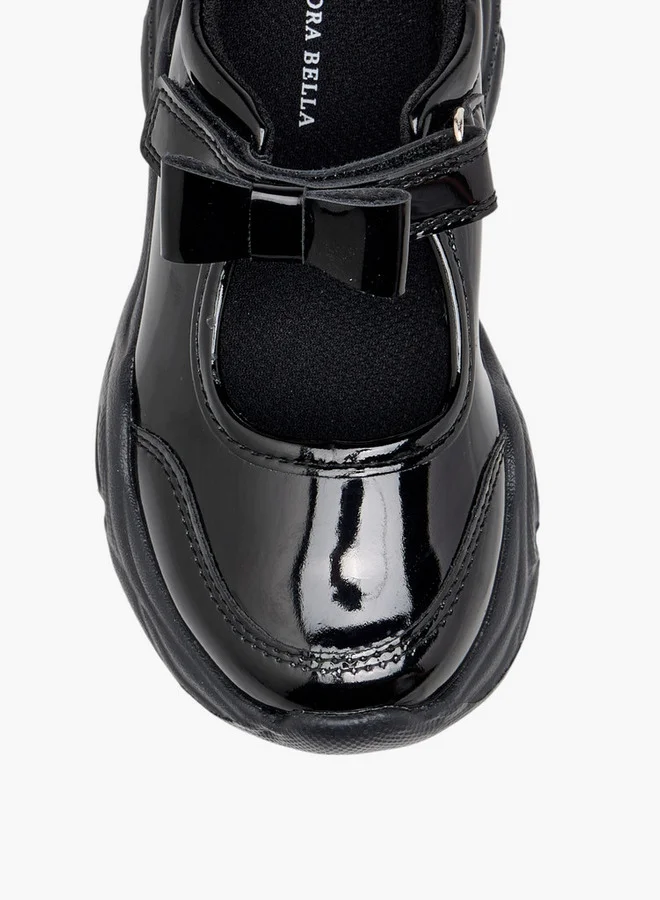 Flora Bella By Shoexpress Girls Panelled Mary Jane School Shoes with Hook and Loop Closure