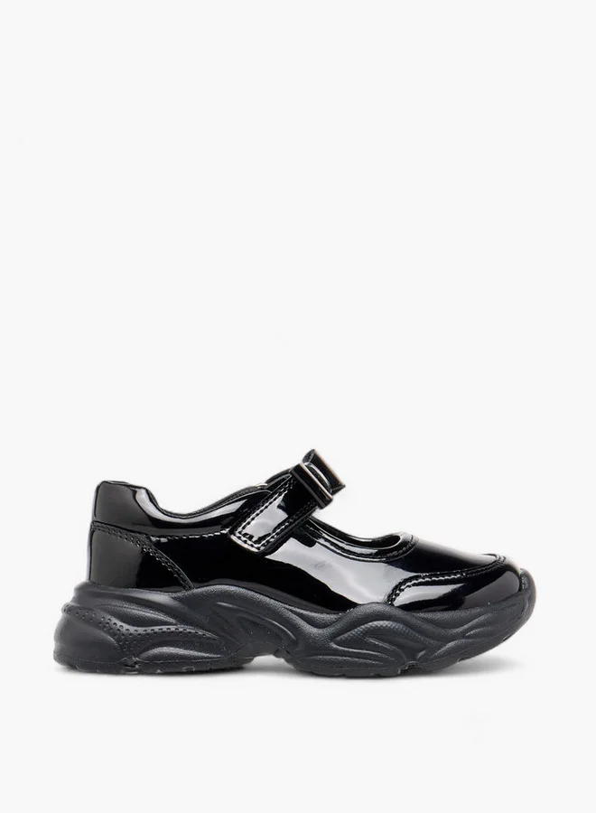 Flora Bella By Shoexpress Girls Panelled Mary Jane School Shoes with Hook and Loop Closure