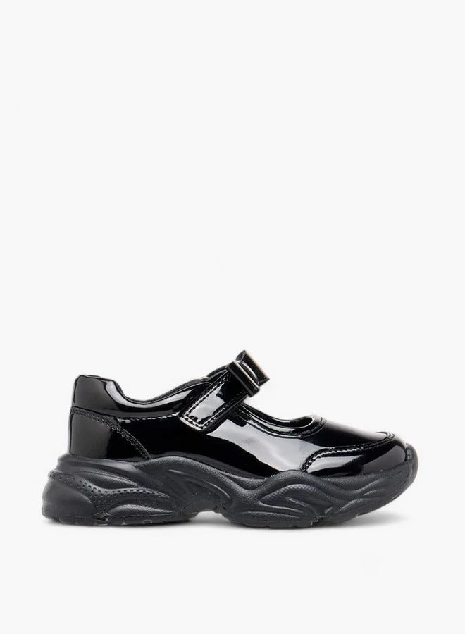 Girls Panelled Mary Jane School Shoes with Hook and Loop Closure