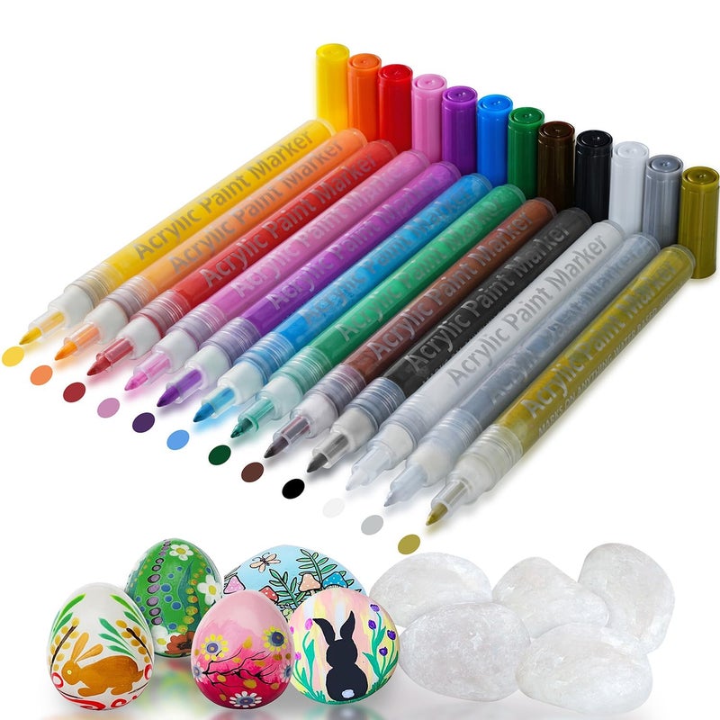 Pritama Acrylic Paint Marker Pens 12 Colors Medium Point Tip Art Markers for DIY Glass Ceramic Rock Wood Canvas Metal Fabric Highly Pigmented Acrylic Pens Multicolor