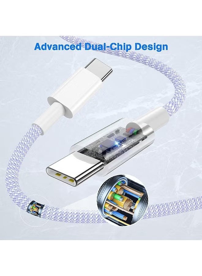 كابل شحن بطول 2 متر - كابل شحن من النوع C مضفر وطويل 60 واط للشحن السريع - كابل شحن USB C إلى USB C لهواتف iPhone 15-17 / سامسونج / ماك بوك / جوجل / أندرويد / لابتوب - كابل شحن باللون البنفسجي - Image 4