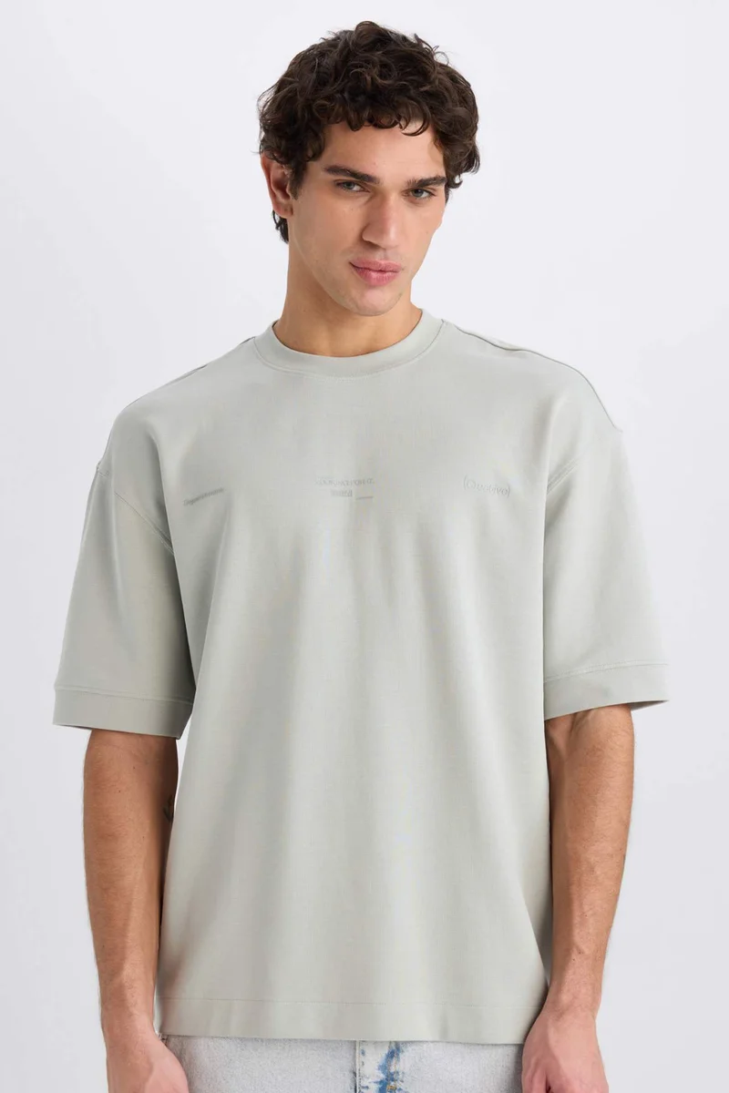 DeFacto Loose Fit Crew Neck Printed Heavy Fabric T-Shirt