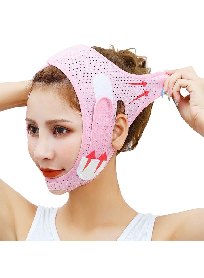 HS Double Chin Reducer, Face Slimming Strap, V Line Lifting Mask Strap for Women and Men, Anti-Wrinkle Skin, Pink - Image 1