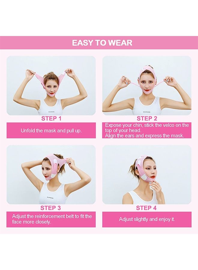 HS Double Chin Reducer, Face Slimming Strap, V Line Lifting Mask Strap for Women and Men, Anti-Wrinkle Skin, Pink - Image 5