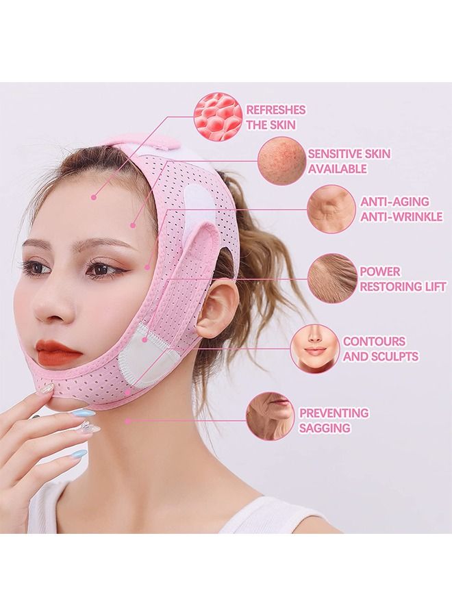 HS Double Chin Reducer, Face Slimming Strap, V Line Lifting Mask Strap for Women and Men, Anti-Wrinkle Skin, Pink - Image 2