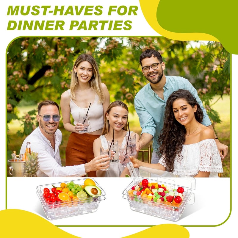 Rtteri Rtteri 2 Sets Ice Chilled Serving Tray with Lid and Tongs Cold Food Buffet Server Platter for Parties Functional Cold Dish for Fruit Vegetable Shrimp Salad Cocktail Snack Food Cold Travel Ice Bowl  - Image 4