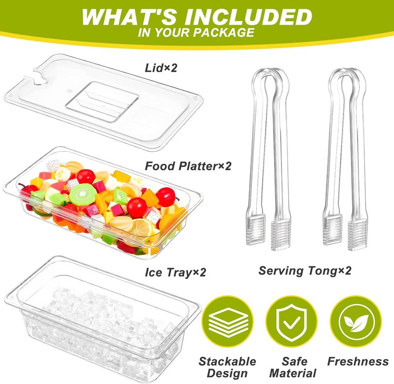 Rtteri Rtteri 2 Sets Ice Chilled Serving Tray with Lid and Tongs Cold Food Buffet Server Platter for Parties Functional Cold Dish for Fruit Vegetable Shrimp Salad Cocktail Snack Food Cold Travel Ice Bowl  - Image 2