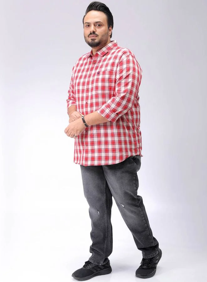 هاردسودا Men Plus Size Regular Fit Checkered Cutaway Collar Full Sleeves Casual Shirt