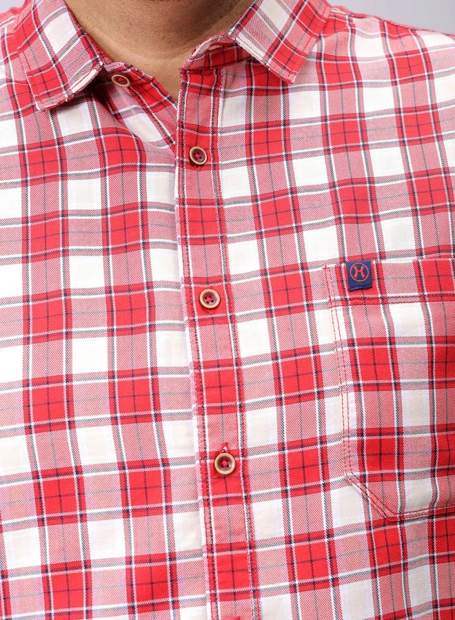 هاردسودا Men Plus Size Regular Fit Checkered Cutaway Collar Full Sleeves Casual Shirt