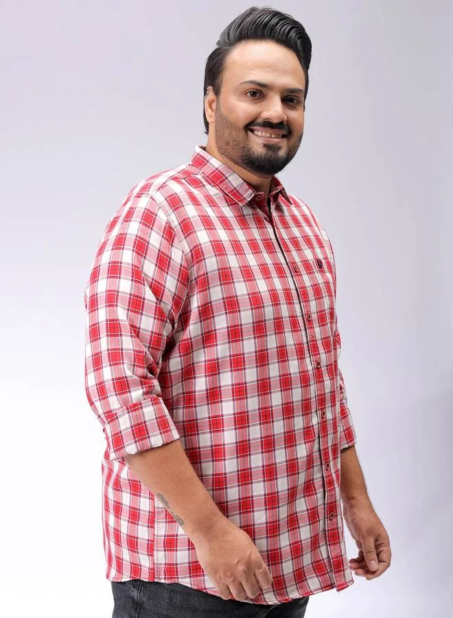 هاردسودا Men Plus Size Regular Fit Checkered Cutaway Collar Full Sleeves Casual Shirt