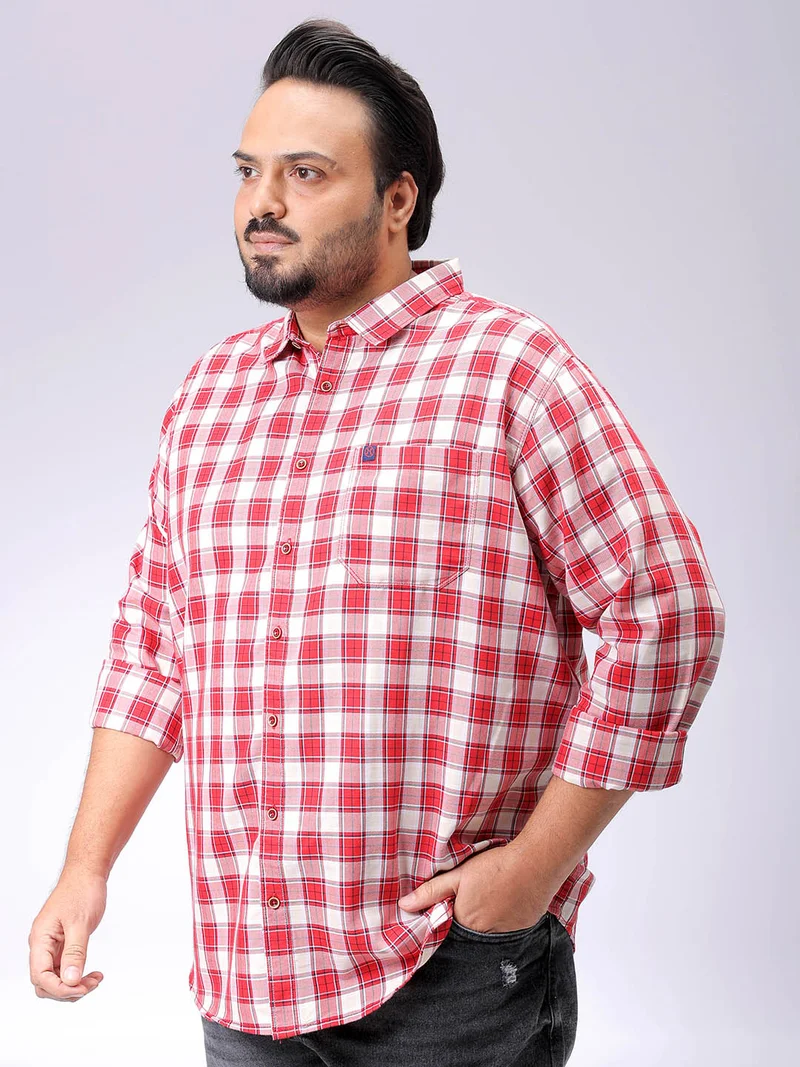 هاردسودا Men Plus Size Regular Fit Checkered Cutaway Collar Full Sleeves Casual Shirt