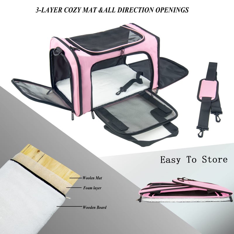 NextFri Soft Sided Carrier for Small Medium Cats Dogs,TSA Airline Approved Collapsible Travel Pet Carrier Medium Pink - Image 2