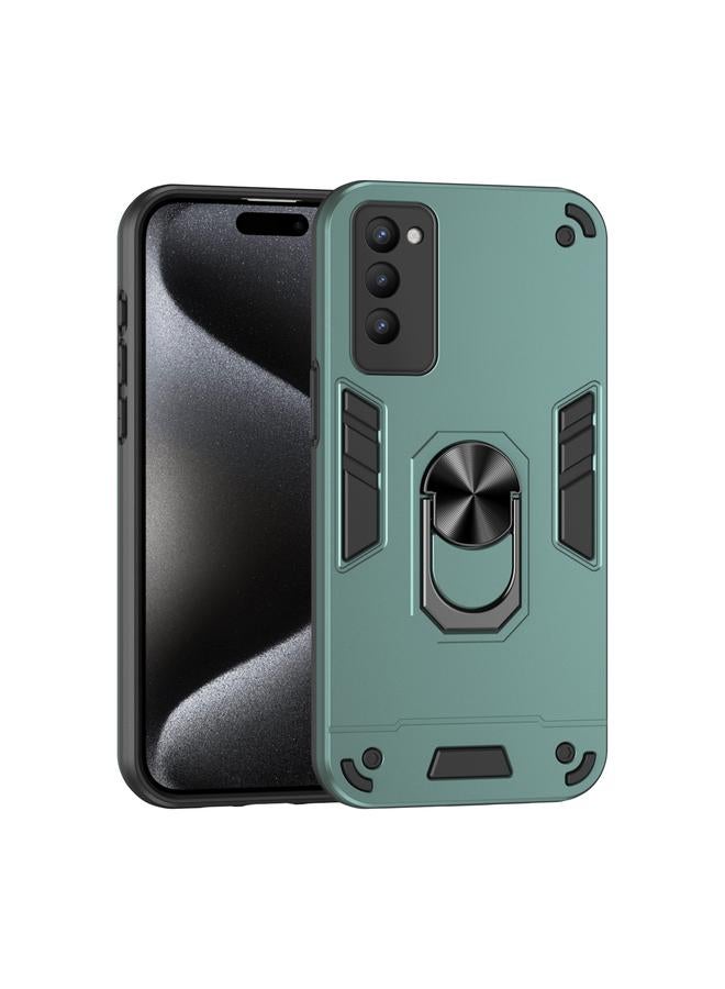 جراب هاتف مقاوم للصدمات مزود بحلقة معدنية لهاتف Tecno Camon 18P (أخضر)