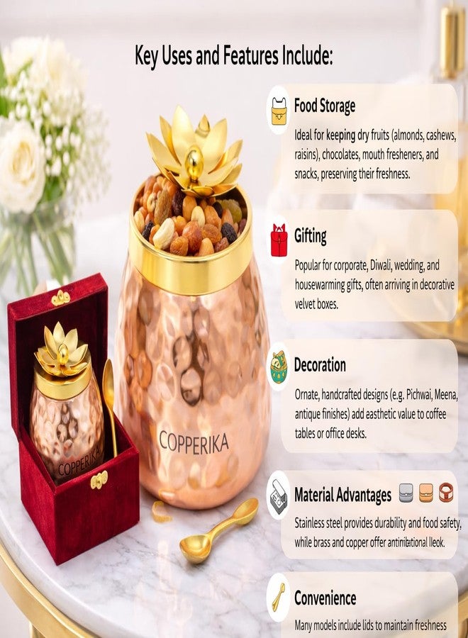 Copperika Hammered Copper Plated Dry Fruit Jar (Pack of 2) Heavy Build | For Dry Fruits/Chocolates/Decorative Serving Bowl Container/Return Gift/Diwali Gift Item - Image 5
