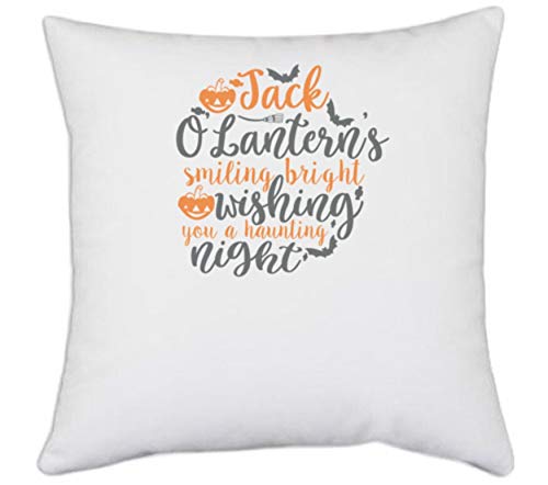 UDNAG UDNAG White Polyester Halloween Jack OLanterns Smiling Bright Wishing You a Haunting Night Pillow Cover 16 Inch X 16 Inch