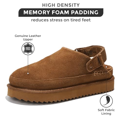 Project Cloud Genuine Leather Clogs for Women - Memory Foam Womens Clogs & Mules with Adjustable Straps - Lightweight Platform Shoes Non-Slip Slides (Goldstar, CHSTNUT, 8.5) Chestnut - Image 2