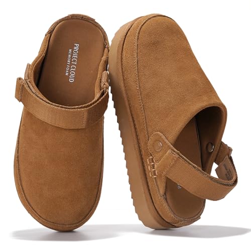 Project Cloud Genuine Leather Clogs for Women - Memory Foam Womens Clogs & Mules with Adjustable Straps - Lightweight Platform Shoes Non-Slip Slides (Goldstar, CHSTNUT, 8.5) Chestnut - Image 1
