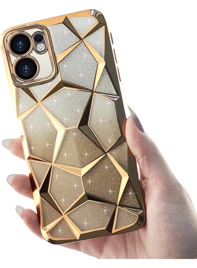 Compatible with Oppo Reno13 F/Reno 13F Case Plating Bling Gradient Glitter Clear Cover Soft TPU Silicone Cute Camera Protection Shockproof Back for Women Girls Case - Gold