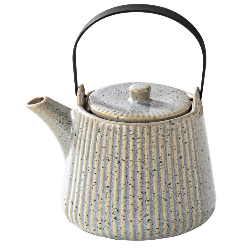 Yundu Grey with Blue Ceramic Teapots, 1000ml/33.8oz Tea Kettle, Enough for 4 Cups, Tea pot with infusers for loose tea, Striped Tea Pot with Removable Tea infuser - Image 1