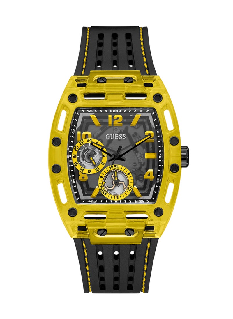 GUESS - Men’s Black Yellow Multi-Function Black Silicone Watch GW0499G2 - 44mm - Image 1