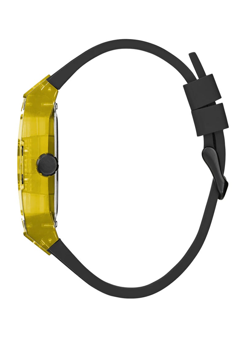 GUESS - Men’s Black Yellow Multi-Function Black Silicone Watch GW0499G2 - 44mm - Image 1