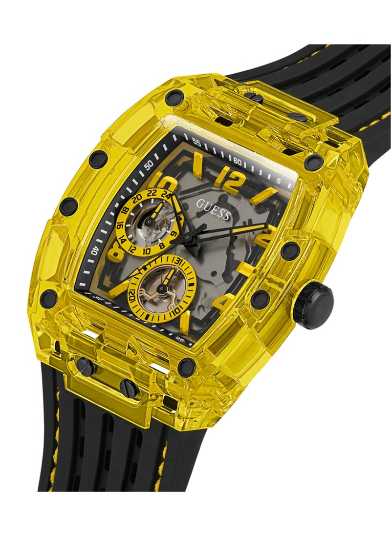 GUESS - Men’s Black Yellow Multi-Function Black Silicone Watch GW0499G2 - 44mm - Image 1