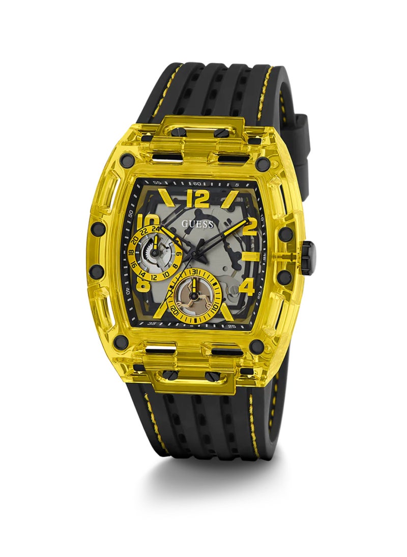 GUESS - Men’s Black Yellow Multi-Function Black Silicone Watch GW0499G2 - 44mm - Image 1