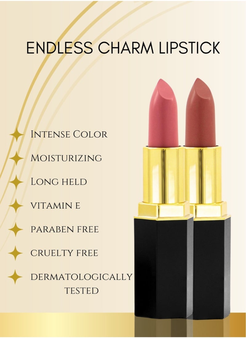 GLOR Glor Endless Charm Lipstick– Intense Long-Lasting Color, Luxurious Moisture, Ultra-Creamy Formula for Beautiful Lips-Affogato + Whispering Rose + 1 Beauty Blender + 1 Cosmetic Bag  - Image 2