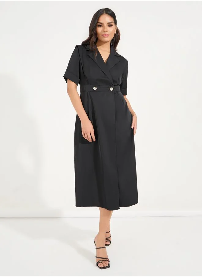 Styli Styli Notch Lapel Blazer Midi Dress with Button Detail