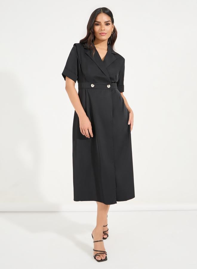 Styli Styli Notch Lapel Blazer Midi Dress with Button Detail  - Image 1