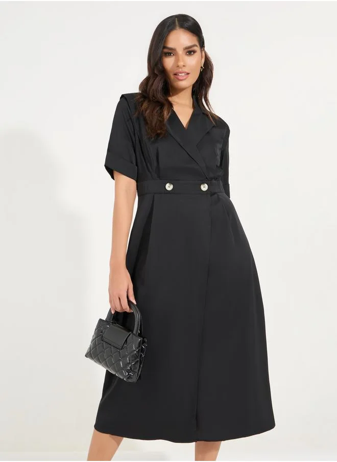 Styli Styli Notch Lapel Blazer Midi Dress with Button Detail
