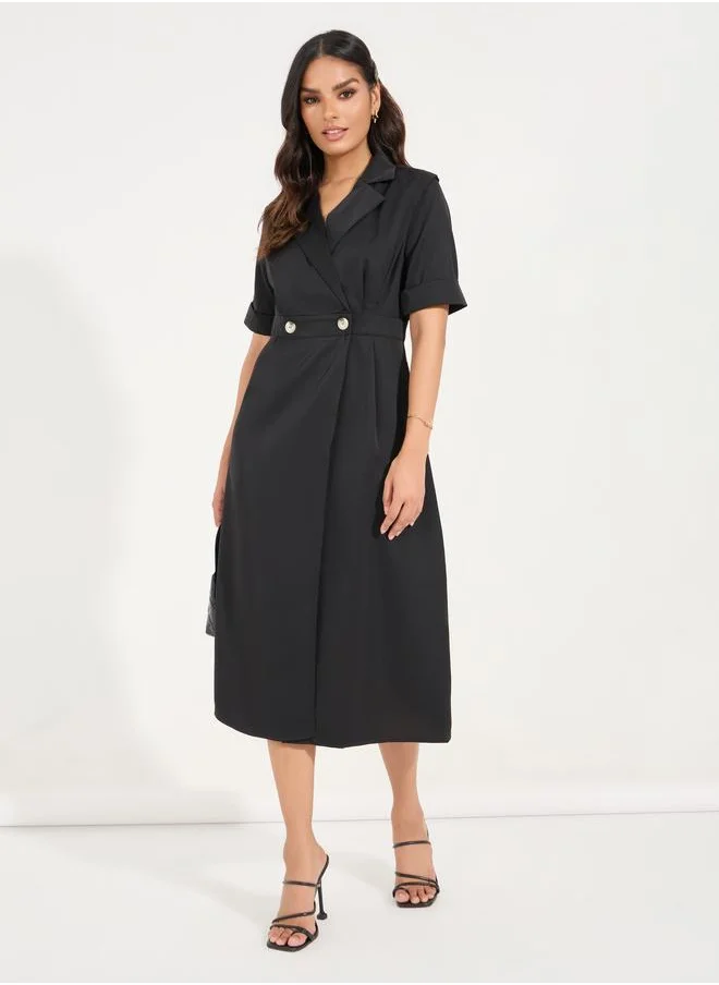 Styli Styli Notch Lapel Blazer Midi Dress with Button Detail
