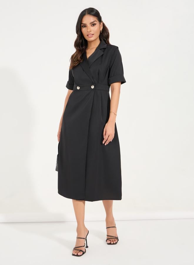 Styli Styli Notch Lapel Blazer Midi Dress with Button Detail  - Image 4