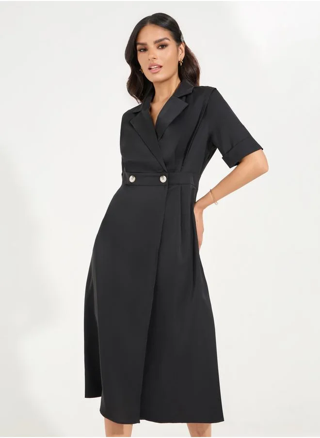 Styli Styli Notch Lapel Blazer Midi Dress with Button Detail