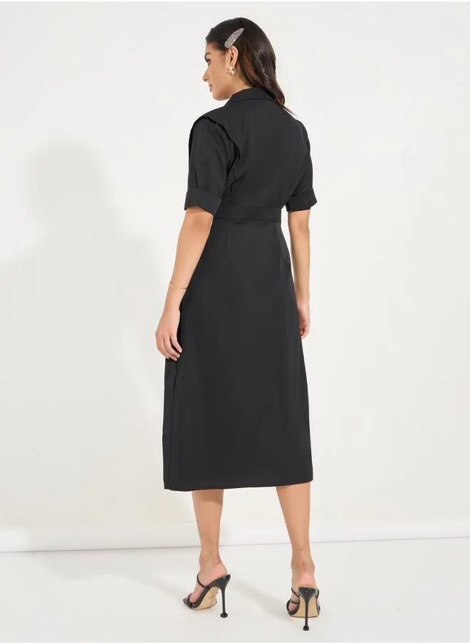 Styli Styli Notch Lapel Blazer Midi Dress with Button Detail