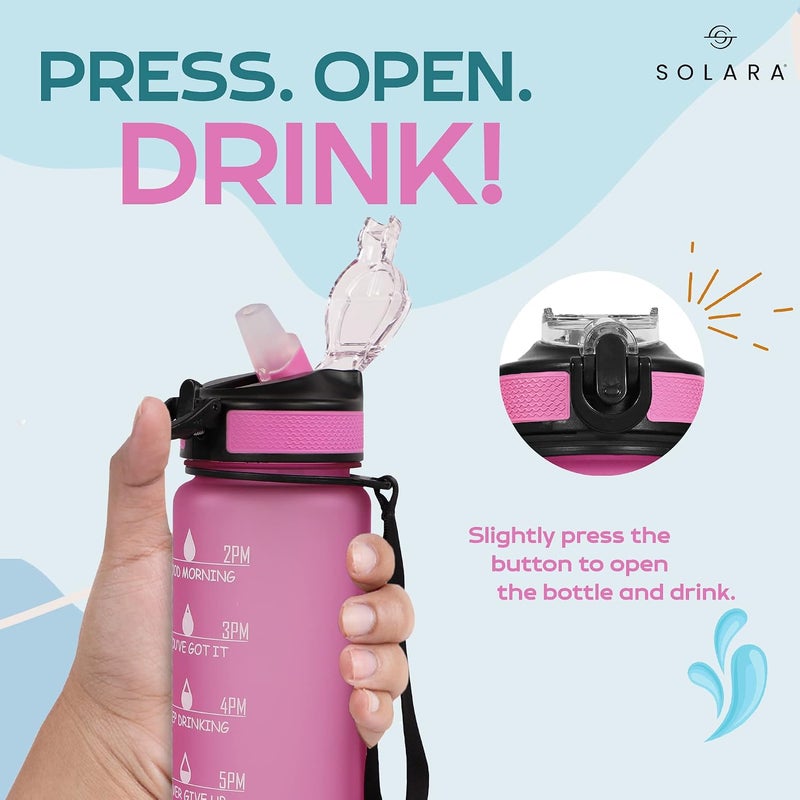 SOLARA Unbreakable Water Bottle 1 Litre with Motivational Time Marker, Leakproof Durable BPA Free Non-Toxic Water bottle for office,Water bottle for gym | Detoxing eBook included | Passion Pink - Image 5