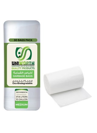 UNIWORTH Trash Bags –White, Strong & Leak-Proof Garbage Bags, Odor-Control, Tear-Resistant, 30 Counts for Home, Office & Commercial use, Size 55x60 cm with 10 Gallons - pzsku/Z10C49C62156D7EFB9696Z/45/1748527600/be362c6c-463a-4149-9e90-71f50a4243a2