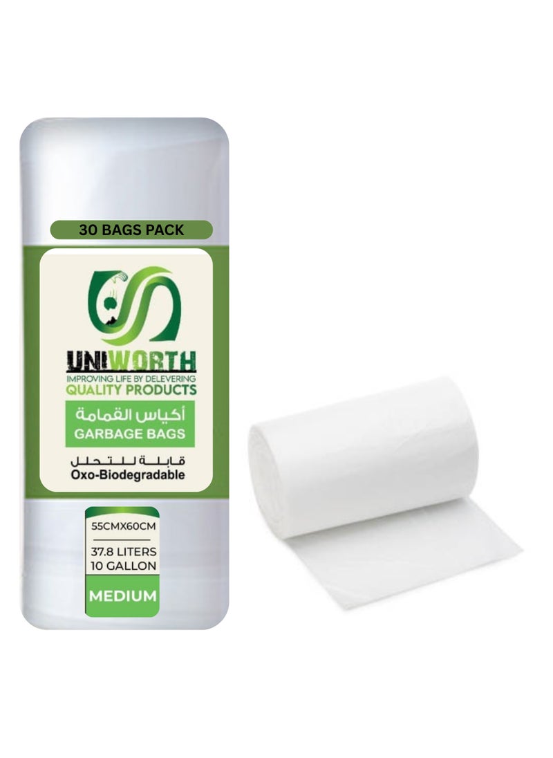 Generic UNIWORTH Trash Bags –White, Strong & Leak-Proof Garbage Bags, Odor-Control, Tear-Resistant, 30 Counts for Home, Office & Commercial use, Size 55x60 cm with 10 Gallons  - Image 1