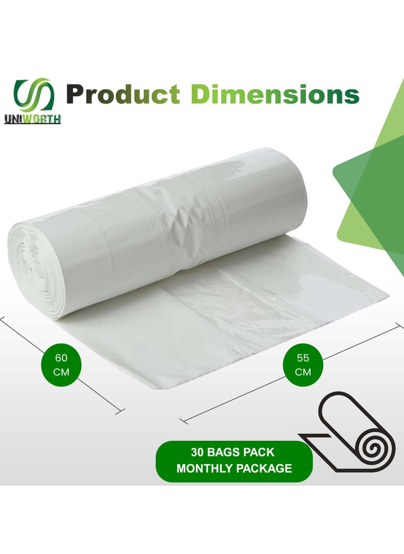 Generic UNIWORTH Trash Bags –White, Strong & Leak-Proof Garbage Bags, Odor-Control, Tear-Resistant, 30 Counts for Home, Office & Commercial use, Size 55x60 cm with 10 Gallons  - Image 2